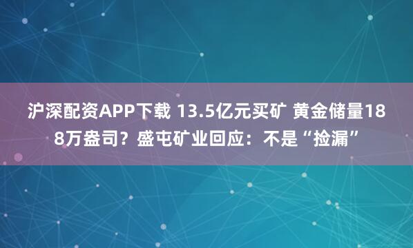 沪深配资APP下载 13.5亿元买矿 黄金储量188万盎司？盛屯矿业回应：不是“捡漏”